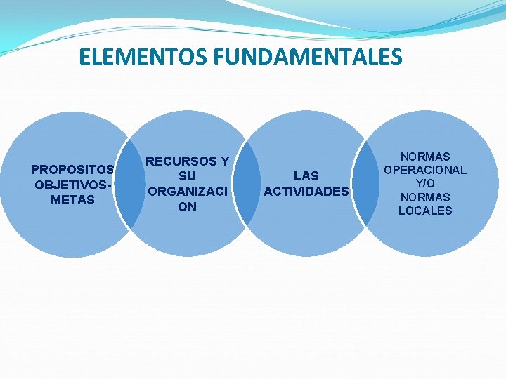 ELEMENTOS FUNDAMENTALES PROPOSITOS OBJETIVOSMETAS RECURSOS Y SU ORGANIZACI ON LAS ACTIVIDADES NORMAS OPERACIONAL Y/O