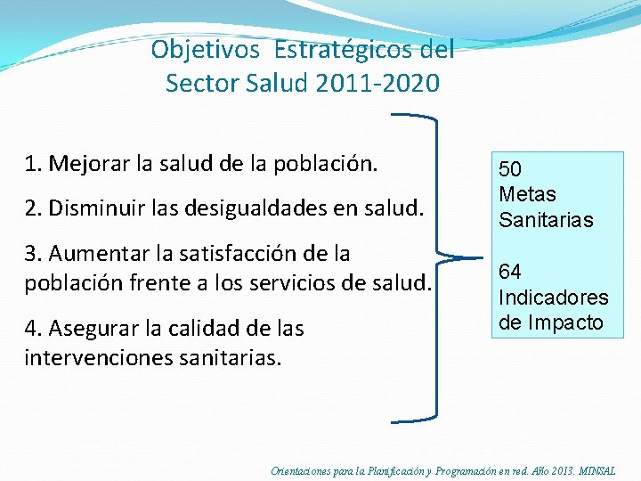 Objetivos Estratégicos del Sector Salud 2011 -2020 1. Mejorar la salud de la población.