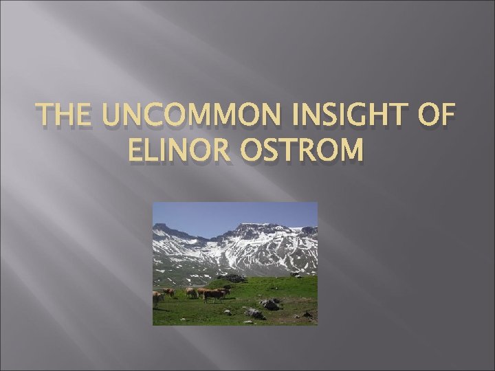 THE UNCOMMON INSIGHT OF ELINOR OSTROM 