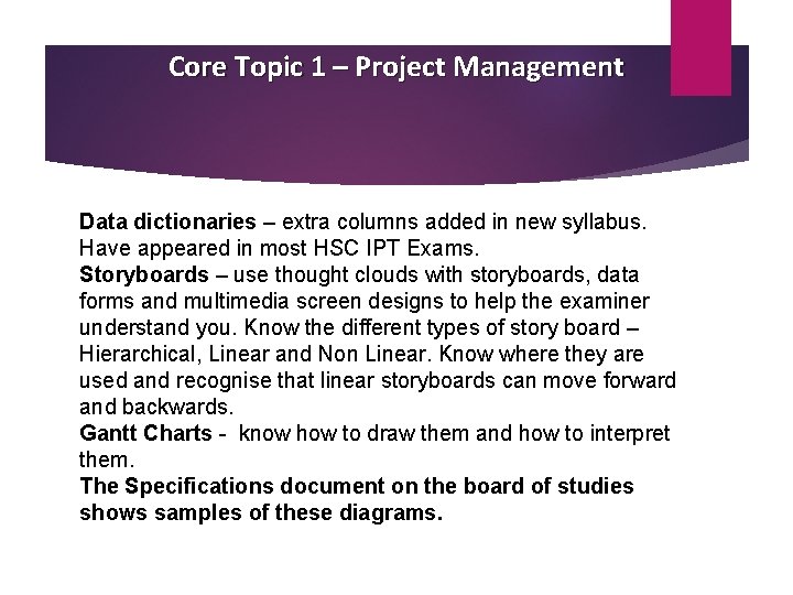 Core Topic 1 – Project Management Data dictionaries – extra columns added in new