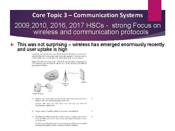 Core Topic 3 – Communication Systems 2009, 2010, 2016, 2017 HSCs - strong Focus