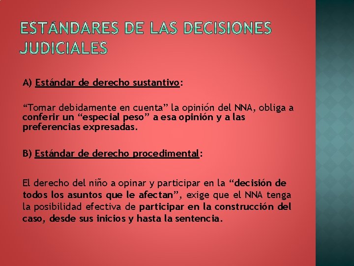 A) Estándar de derecho sustantivo: “Tomar debidamente en cuenta” la opinión del NNA, obliga