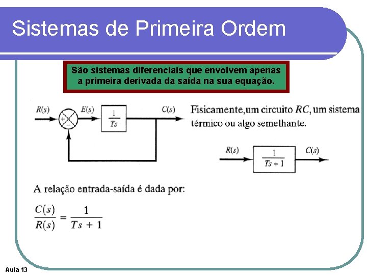 Sistemas de Primeira Ordem São sistemas diferenciais que envolvem apenas a primeira derivada da