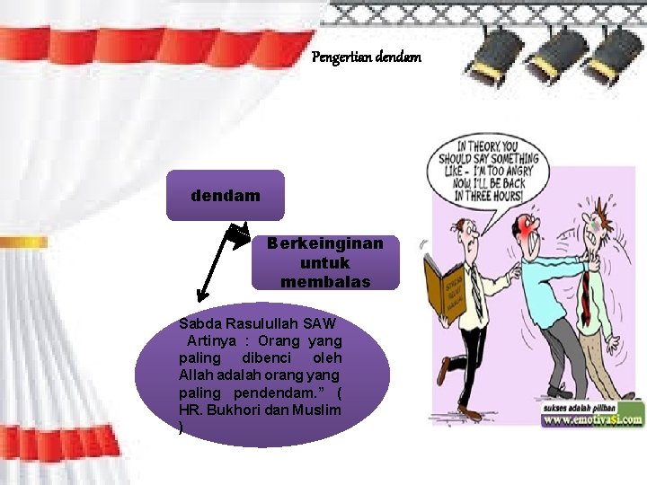 Pengertian dendam Berkeinginan untuk membalas Sabda Rasulullah SAW Artinya : Orang yang paling dibenci