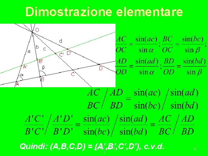 Dimostrazione elementare Quindi: (A, B, C, D) = g. e. a. p. (A’, B’,