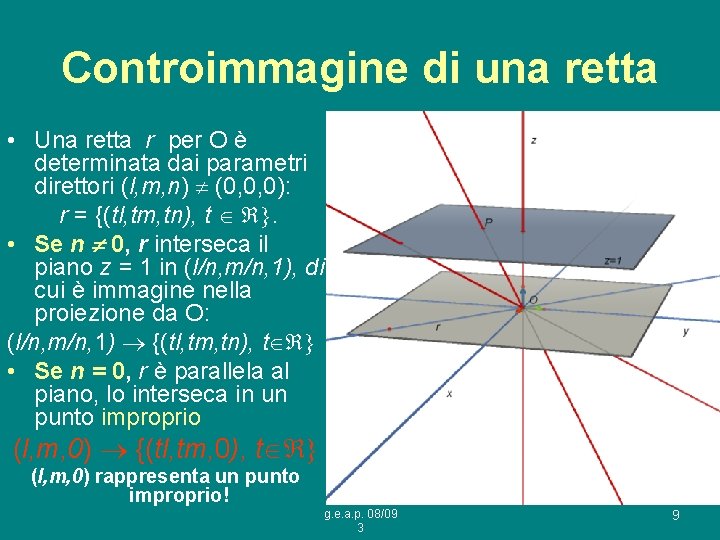 Controimmagine di una retta • Una retta r per O è determinata dai parametri