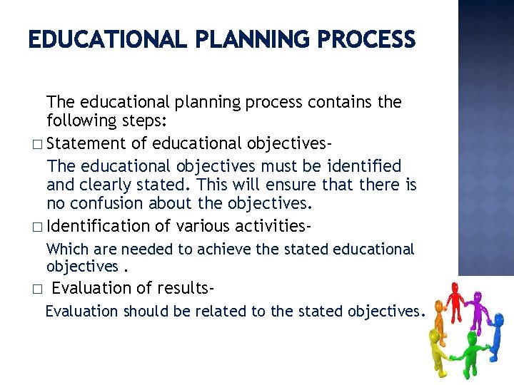 EDUCATIONAL PLANNING PROCESS The educational planning process contains the following steps: � Statement of