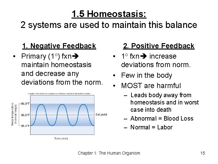 1. 5 Homeostasis: 2 systems are used to maintain this balance 1. Negative Feedback