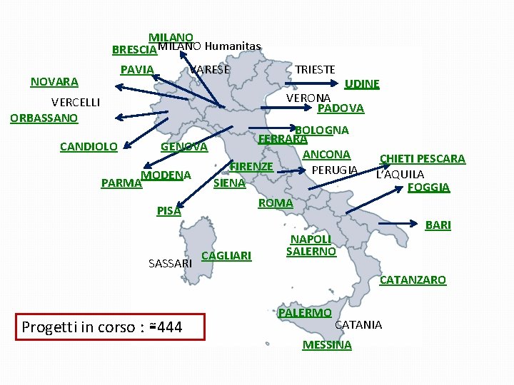 MILANO BRESCIAMILANO Humanitas NOVARA PAVIA VARESE TRIESTE UDINE VERONA PADOVA VERCELLI ORBASSANO BOLOGNA FERRARA