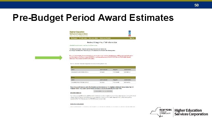 50 Pre-Budget Period Award Estimates 