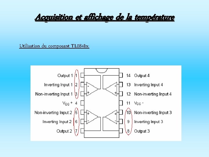 Acquisition et affichage de la température Utilisation du composant TL 084 In: 