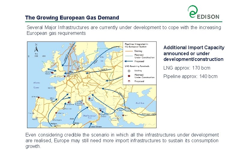 The Growing European Gas Demand Several Major Infrastructures are currently under development to cope