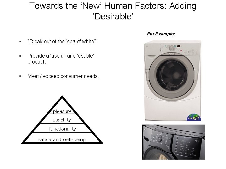 Towards the ‘New’ Human Factors: Adding ‘Desirable’ For Example: § “Break out of the