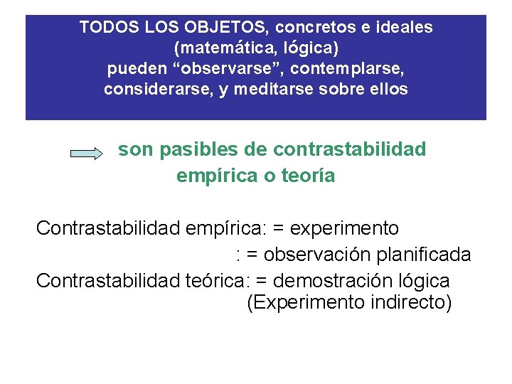 TODOS LOS OBJETOS, concretos e ideales (matemática, lógica) pueden “observarse”, contemplarse, considerarse, y meditarse