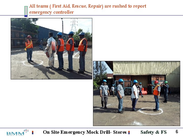 All teams ( First Aid, Rescue, Repair) are rushed to report emergency controller On