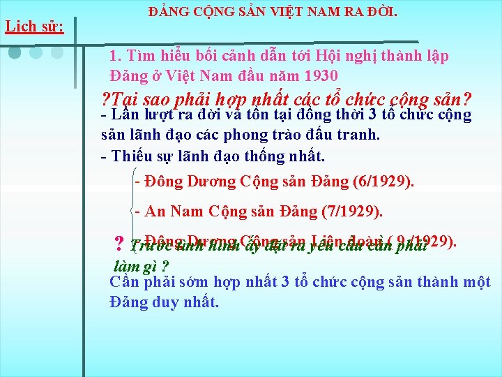 Lịch sử: ĐẢNG CỘNG SẢN VIỆT NAM RA ĐỜI. 1. Tìm hiểu bối cảnh