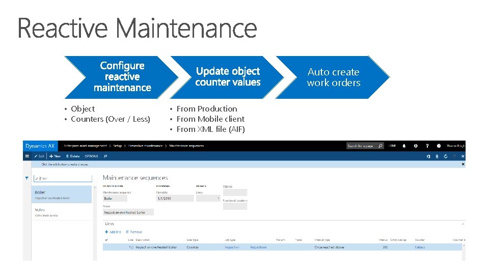 Auto create work orders • Object • Counters (Over / Less) • From Production