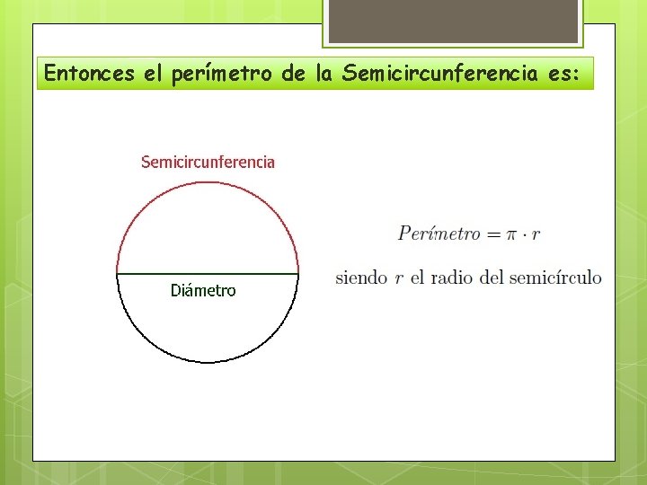 Entonces el perímetro de la Semicircunferencia es: Entonces el perímetro de la Semicircunferencia es:
