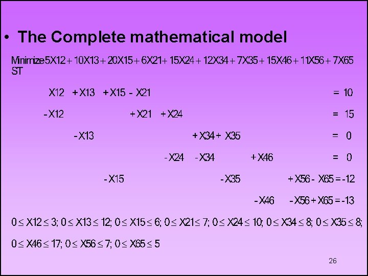  • The Complete mathematical model 26 