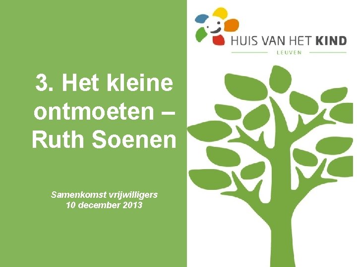 3. Het kleine ontmoeten – Ruth Soenen Samenkomst vrijwilligers 10 december 2013 