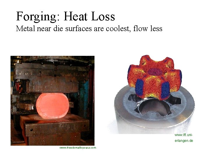 Forging: Heat Loss Metal near die surfaces are coolest, flow less www. lft. unierlangen.