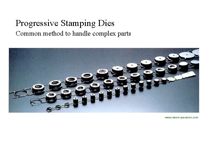 Progressive Stamping Dies Common method to handle complex parts www. nissin-precision. com 