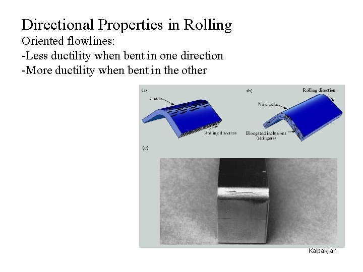 Directional Properties in Rolling Oriented flowlines: -Less ductility when bent in one direction -More