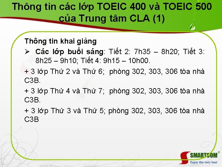 Thông tin các lớp TOEIC 400 và TOEIC 500 của Trung tâm CLA (1)