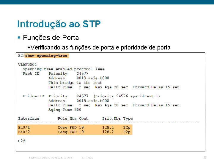 Introdução ao STP § Funções de Porta • Verificando as funções de porta e