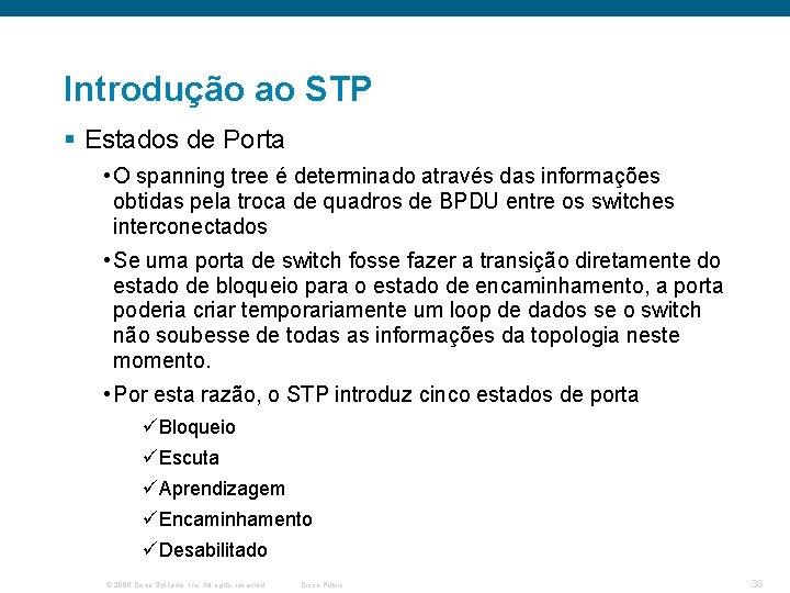 Introdução ao STP § Estados de Porta • O spanning tree é determinado através