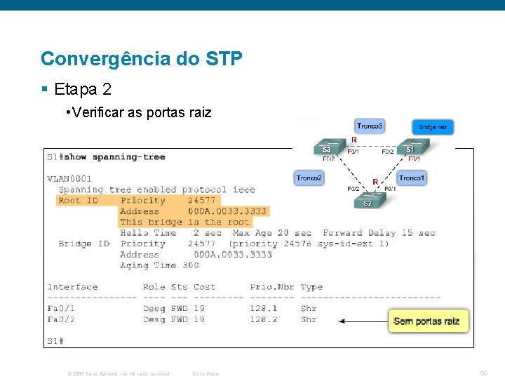 Convergência do STP § Etapa 2 • Verificar as portas raiz © 2006 Cisco