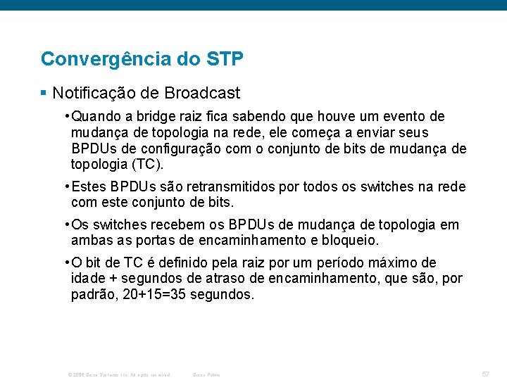 Convergência do STP § Notificação de Broadcast • Quando a bridge raiz fica sabendo