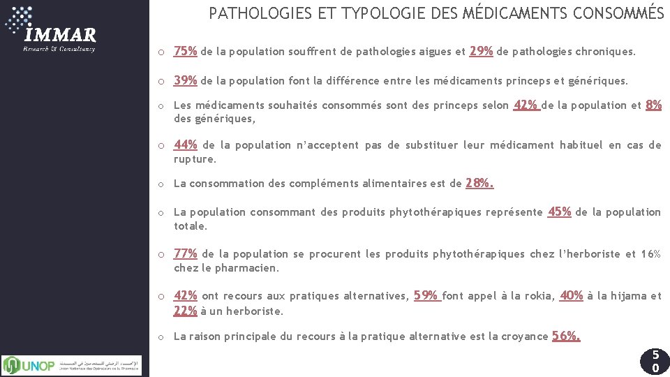 PATHOLOGIES ET TYPOLOGIE DES MÉDICAMENTS CONSOMMÉS o 75% de la population souffrent de pathologies