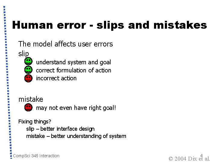 Human error - slips and mistakes The model affects user errors slip understand system