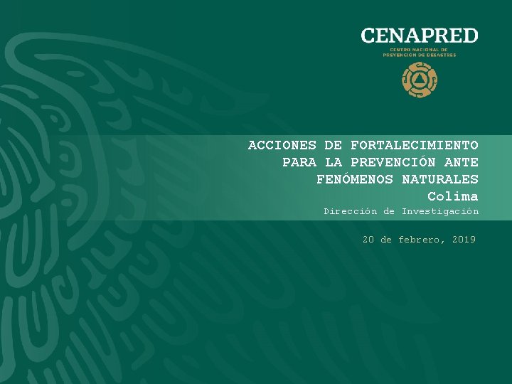 ACCIONES DE FORTALECIMIENTO PARA LA PREVENCIÓN ANTE FENÓMENOS NATURALES Colima Dirección de Investigación 20