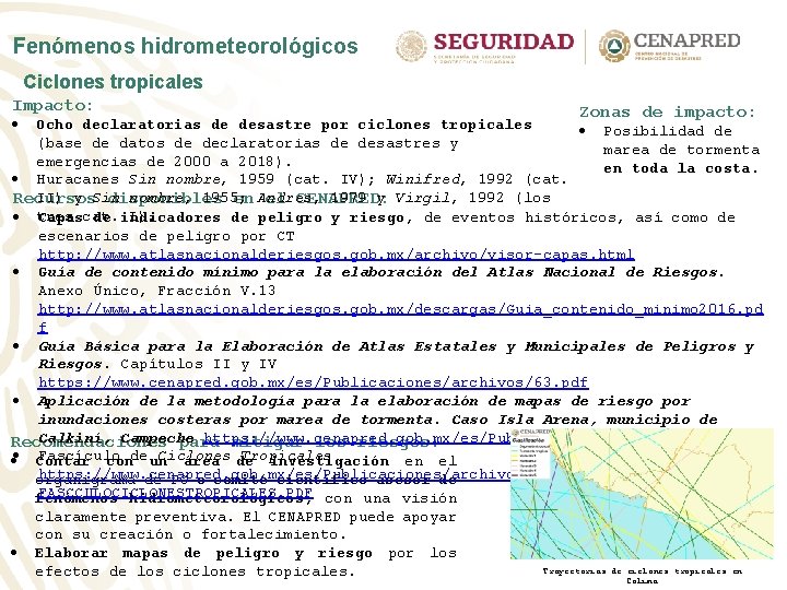 Fenómenos hidrometeorológicos Ciclones tropicales Impacto: Zonas de impacto: Ocho declaratorias de desastre por ciclones