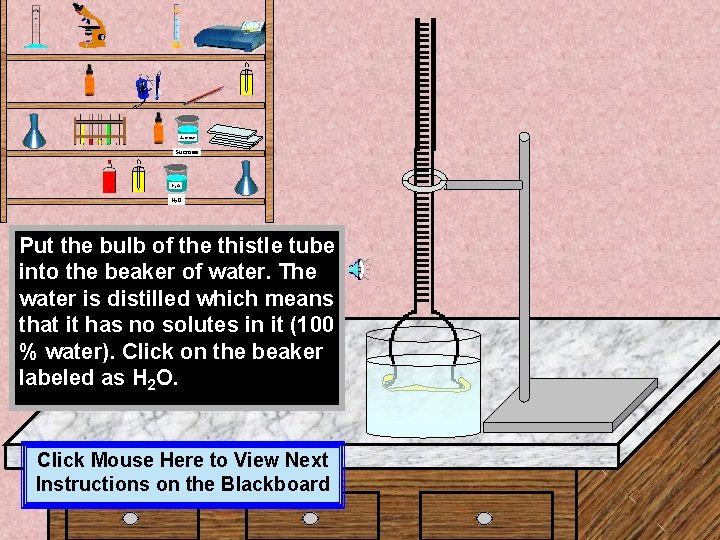 Sucrose H 2 O Put the bulb of the thistle tube into the beaker Sucrose H 2 O Put the bulb of the thistle tube into the beaker