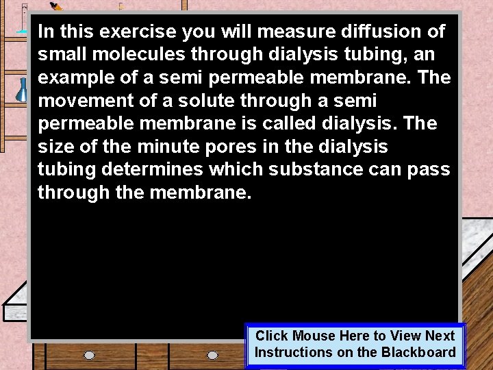 In this exercise you will measure diffusion of small molecules through dialysis tubing, an In this exercise you will measure diffusion of small molecules through dialysis tubing, an