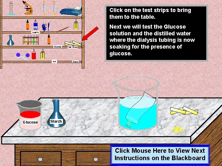 Click on the test strips to bring them to the table. Lugol’s Glucose H Click on the test strips to bring them to the table. Lugol’s Glucose H