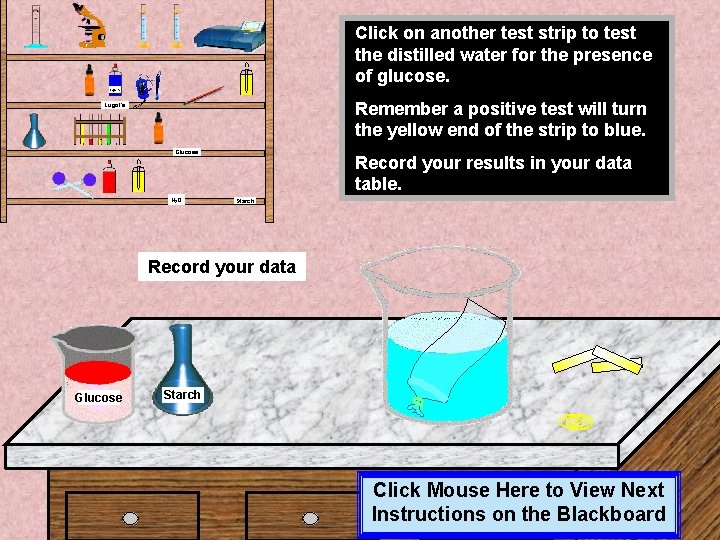 Click on another test strip to test the distilled water for the presence of Click on another test strip to test the distilled water for the presence of