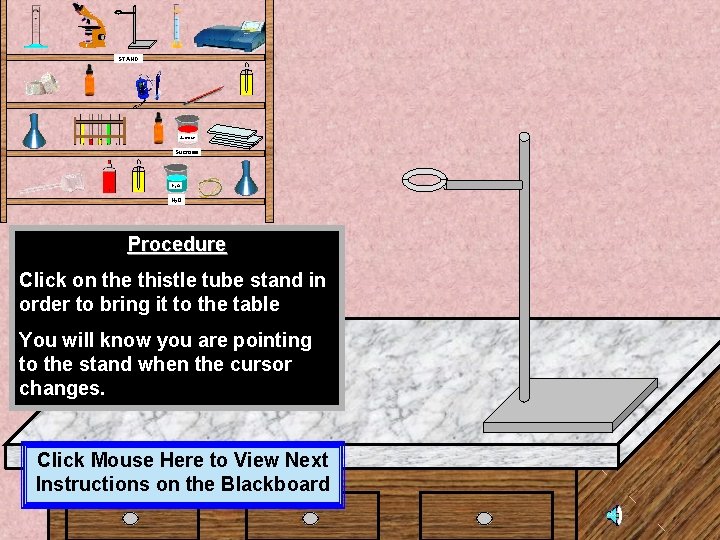 STAND Sucrose H 2 O Procedure Click on the thistle tube stand in order STAND Sucrose H 2 O Procedure Click on the thistle tube stand in order