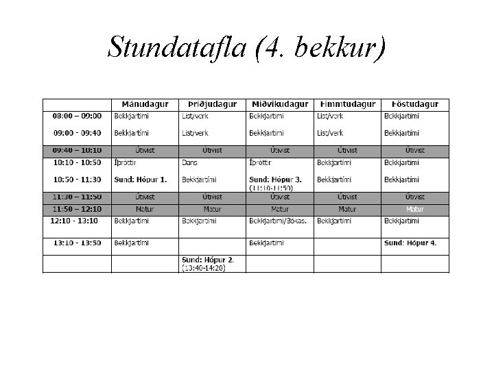 Stundatafla (4. bekkur) 