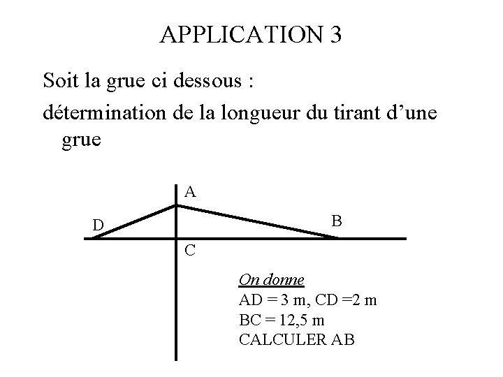 APPLICATION 3 Soit la grue ci dessous : détermination de la longueur du tirant