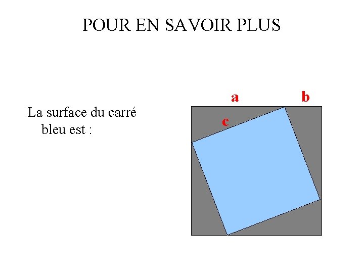 POUR EN SAVOIR PLUS La surface du carré bleu est : a c b