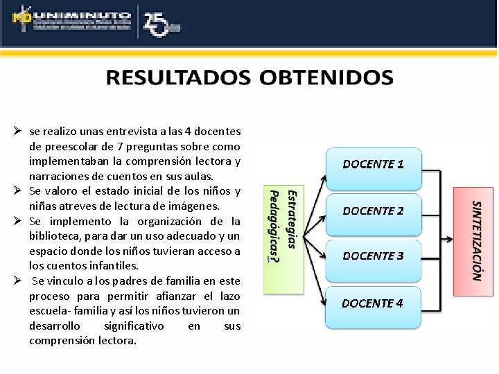Ø se realizo unas entrevista a las 4 docentes de preescolar de 7 preguntas