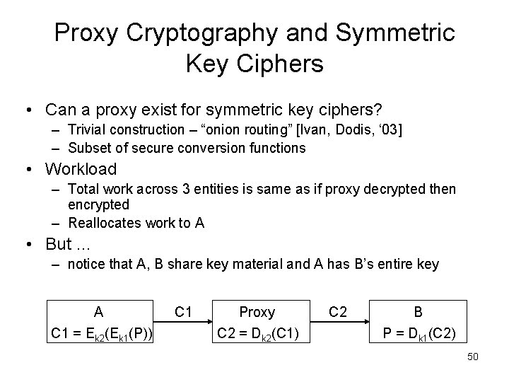 Proxy Cryptography and Symmetric Key Ciphers • Can a proxy exist for symmetric key