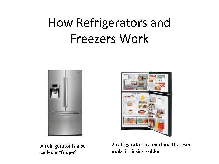How Refrigerators and Freezers Work A refrigerator is also called a “fridge” A refrigerator