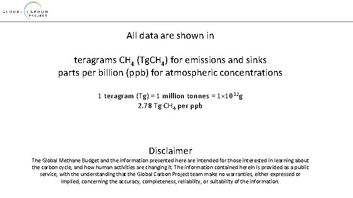 All data are shown in teragrams CH 4 (Tg. CH 4) for emissions and