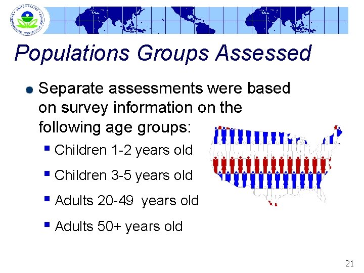 Populations Groups Assessed Separate assessments were based on survey information on the following age