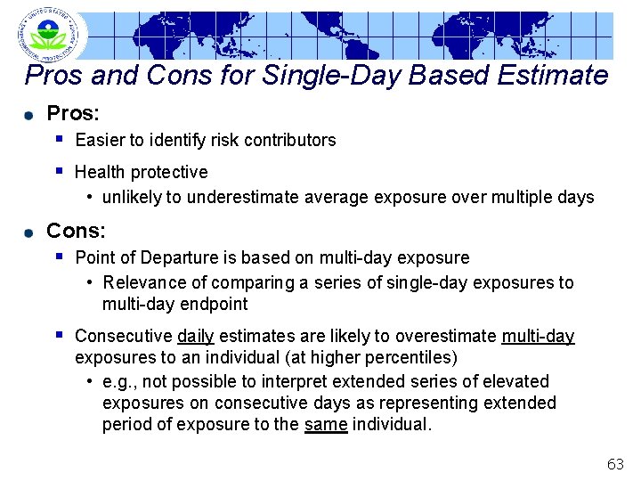 Pros and Cons for Single-Day Based Estimate Pros: § § Easier to identify risk